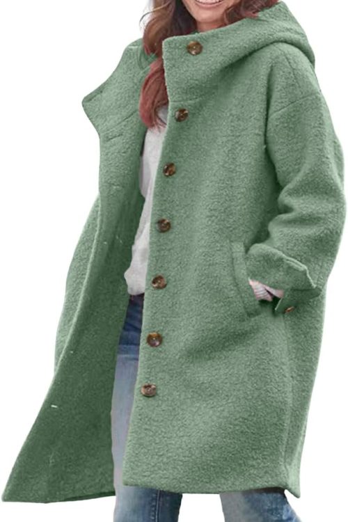 Hooded Single Breasted Wool Coat