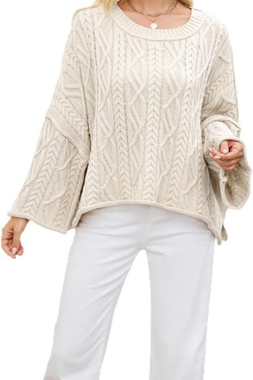 Cable Knit O Neck Pullover Sweater
