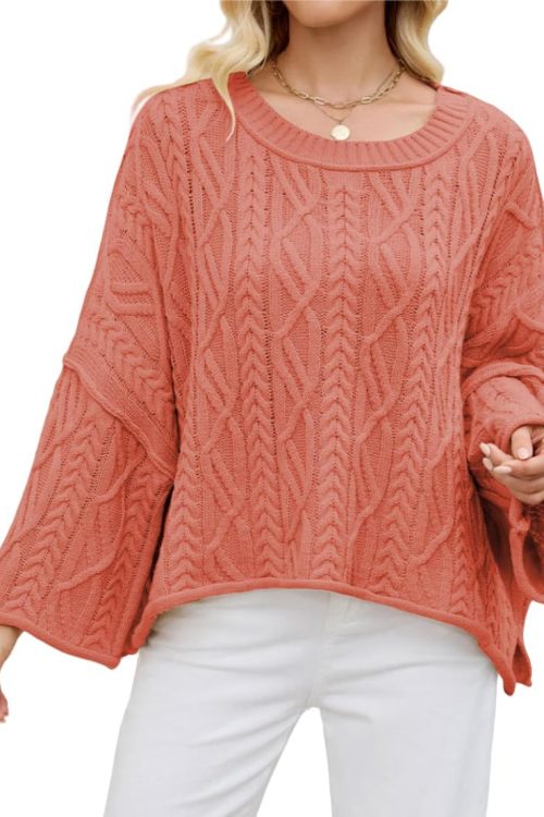 Cotton Blend Cable Knit Pullover