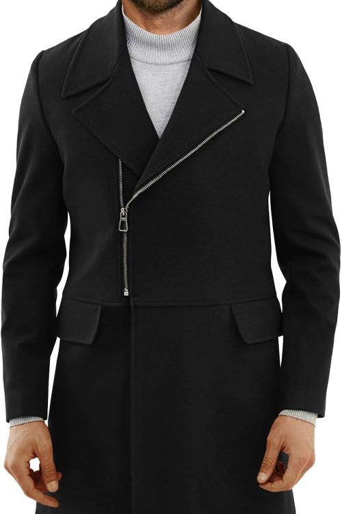 Zip Up Notch Lapel Trench Coat