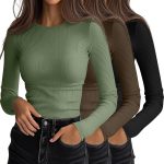 Ribbed Knit Crew Neck Shirts